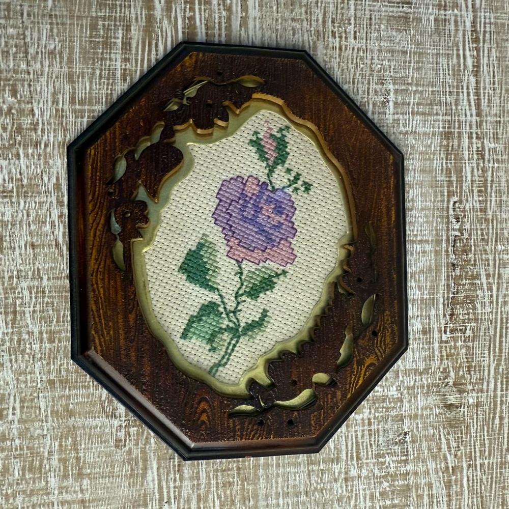 Vintage British Registered Design with Needlepoint Art and Gold Applique, UGC